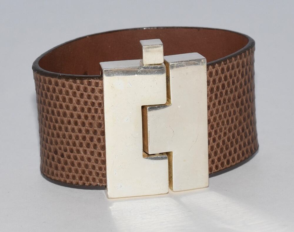 Leigh Elena Project Paz Exotic Lizard Skin Wide Jigsaw H Cuff Bracelet